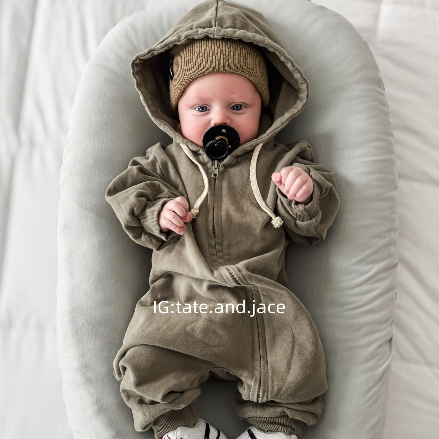 Baby Solid Hooded Zip Up Jumpsuit