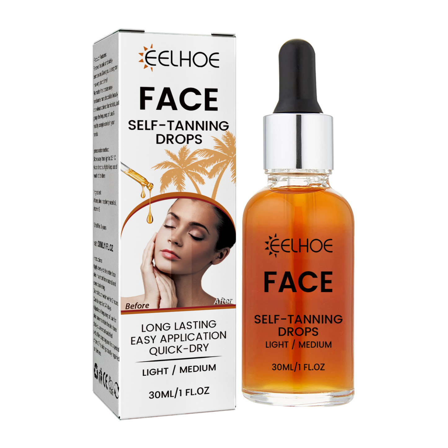 EELHOE Sunless Tanning Serum – Facial Bronzing Essence for Moisturized Glow