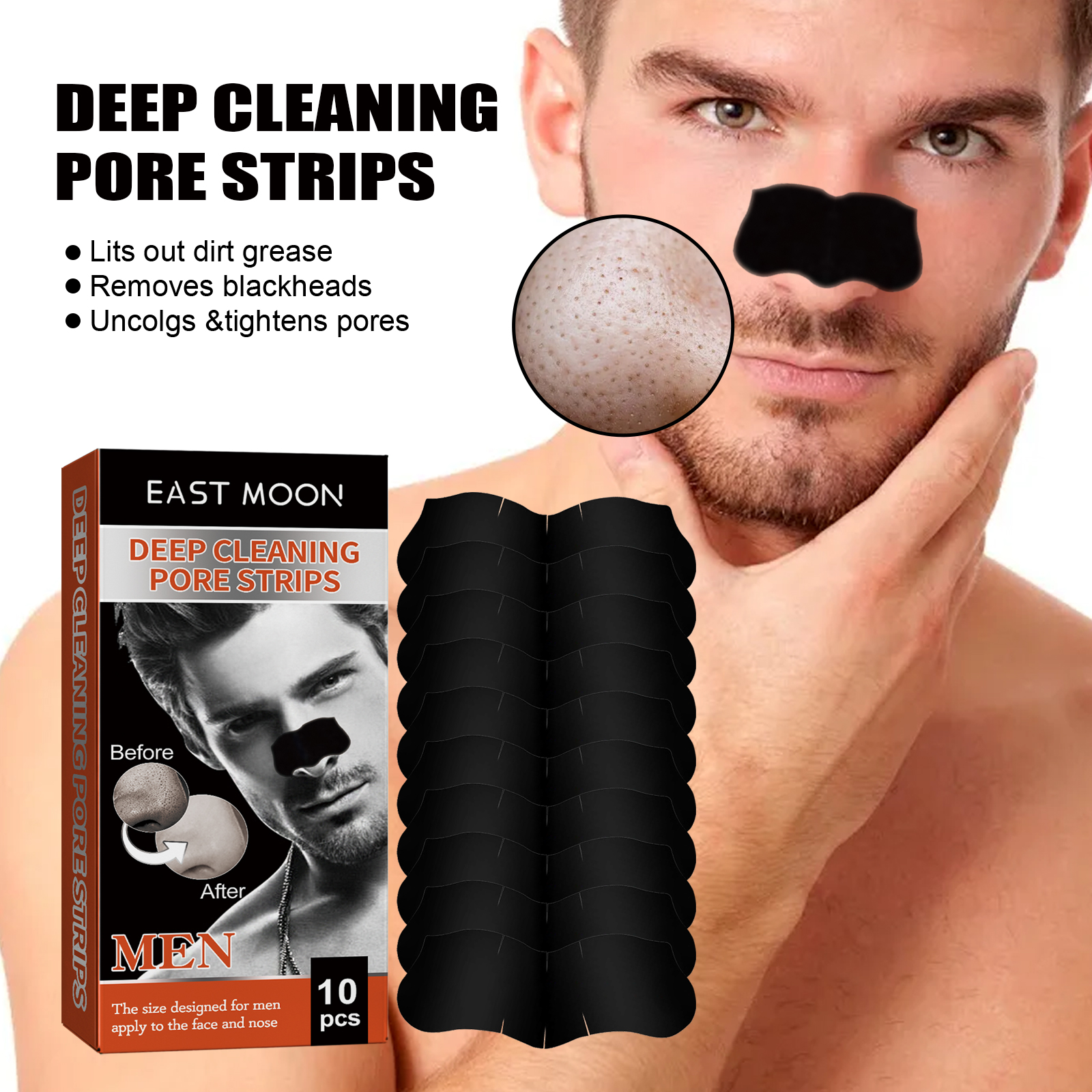 East Moon Men's Nose Strips – Deep Cleansing Blackheads & Tightening Pores