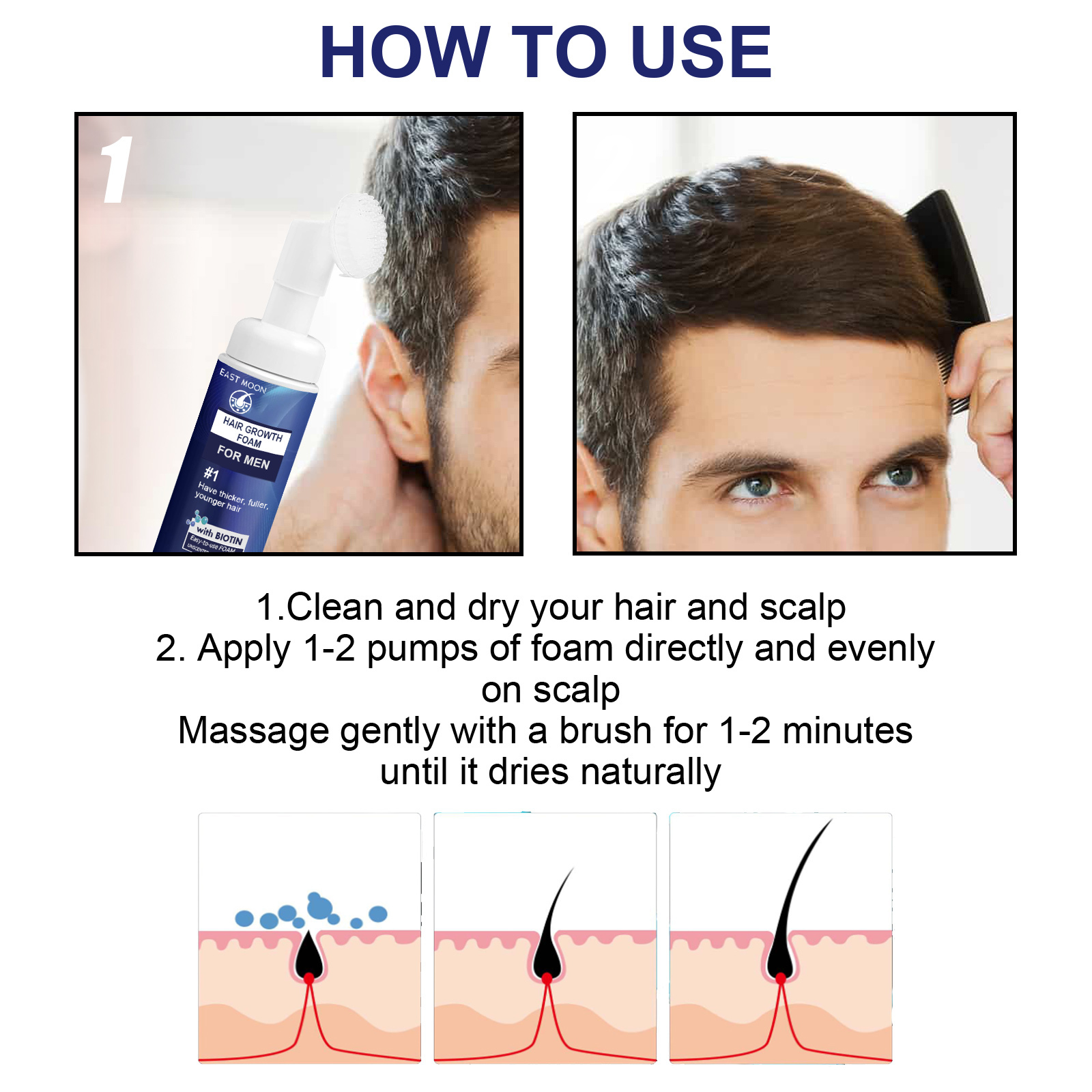 East Moon Men's Hair Thickening Foam – Boost Density & Nourish Scalp