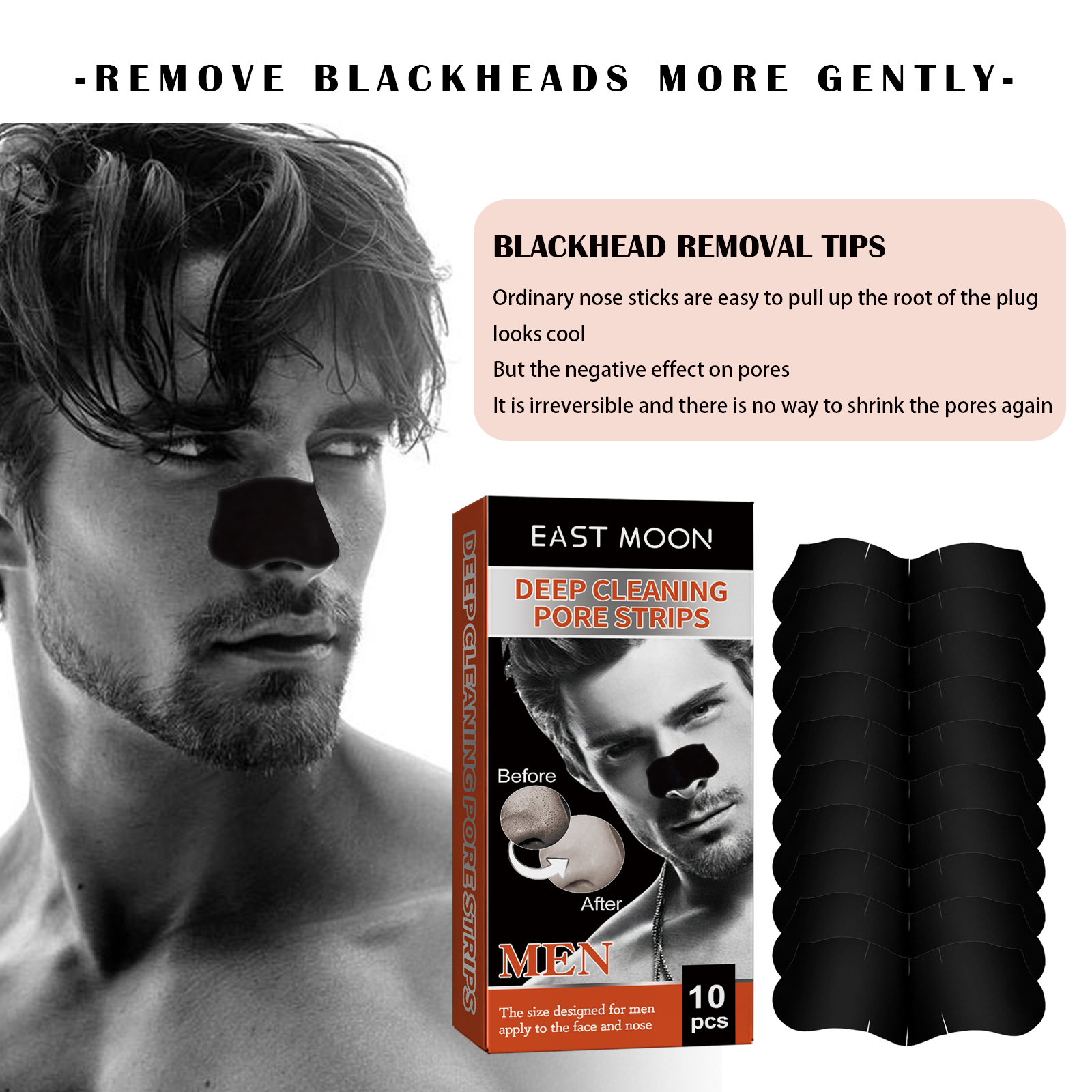 East Moon Men's Nose Strips – Deep Cleansing Blackheads & Tightening Pores