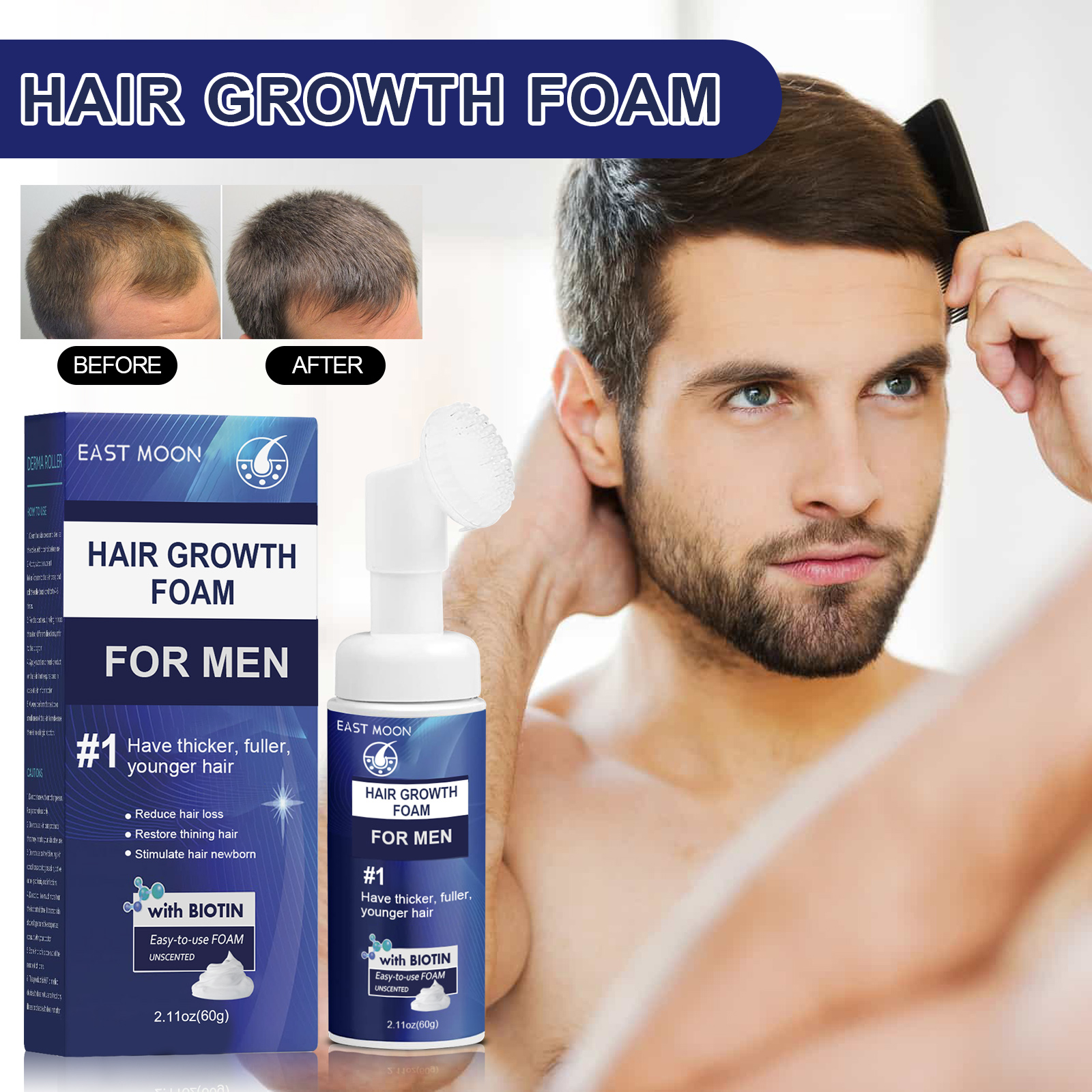 East Moon Men's Hair Thickening Foam – Boost Density & Nourish Scalp