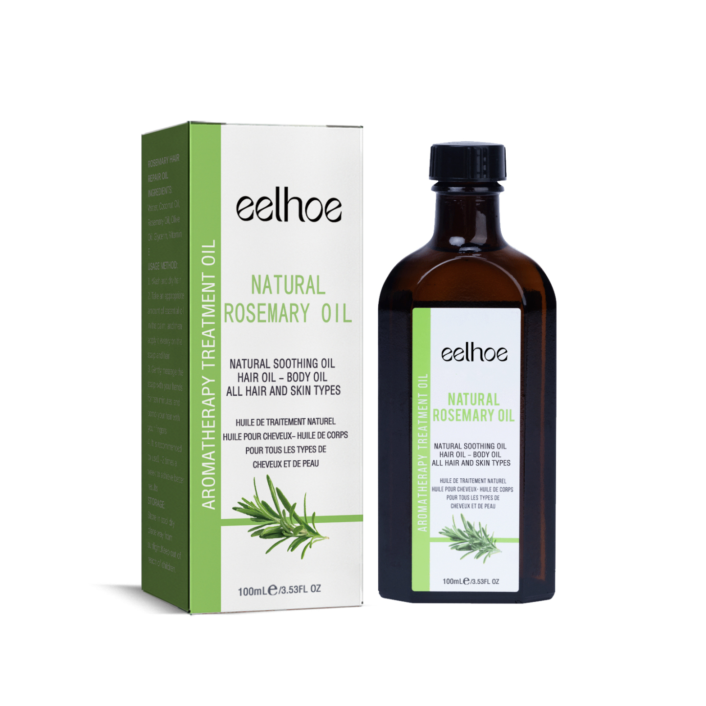 Eelhoe Rosemary Hair Care Essential Oil – Smoothes Frizz, Repairs Color-Damaged Hair, Leaves Long-Lasting Soft Fragrance