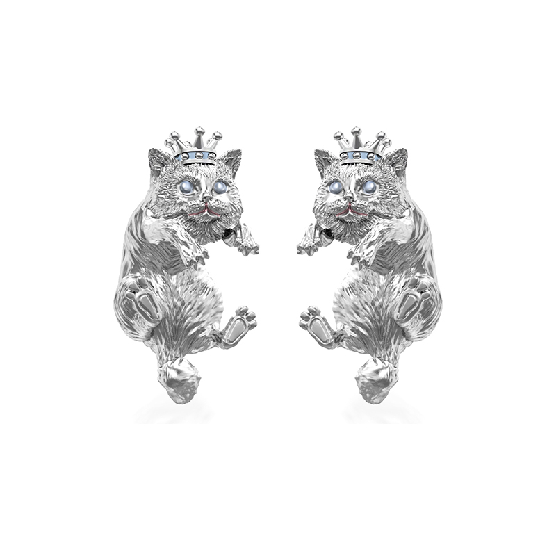 Ragdoll Cat Wearing Crown Stud Earrings