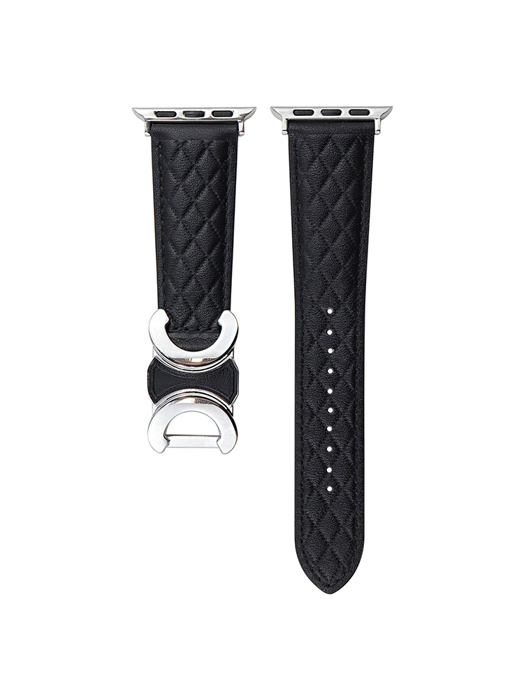 Double C Diamond Pattern Leather Smart Watch Band