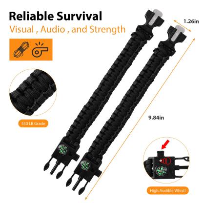 Brățară Paracord - Ajustabilă - Brichetă - Fluier puternic - Excelent pentru drumeții, camping, pescuit și vânătoare