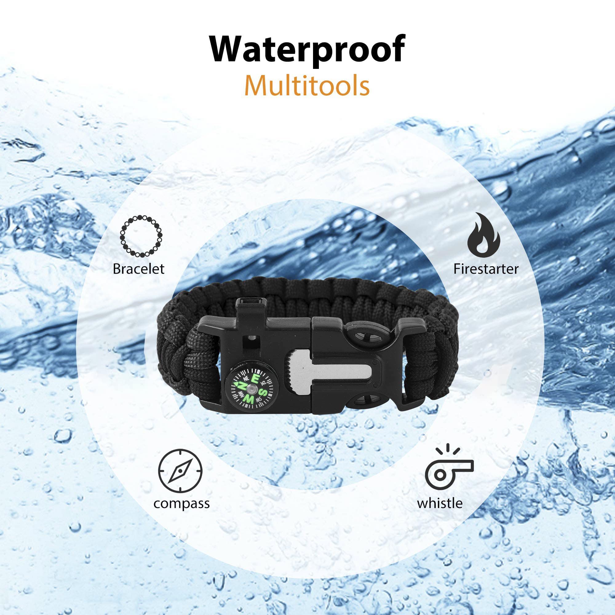 Brățară Paracord - Ajustabilă - Brichetă - Fluier puternic - Excelent pentru drumeții, camping, pescuit și vânătoare