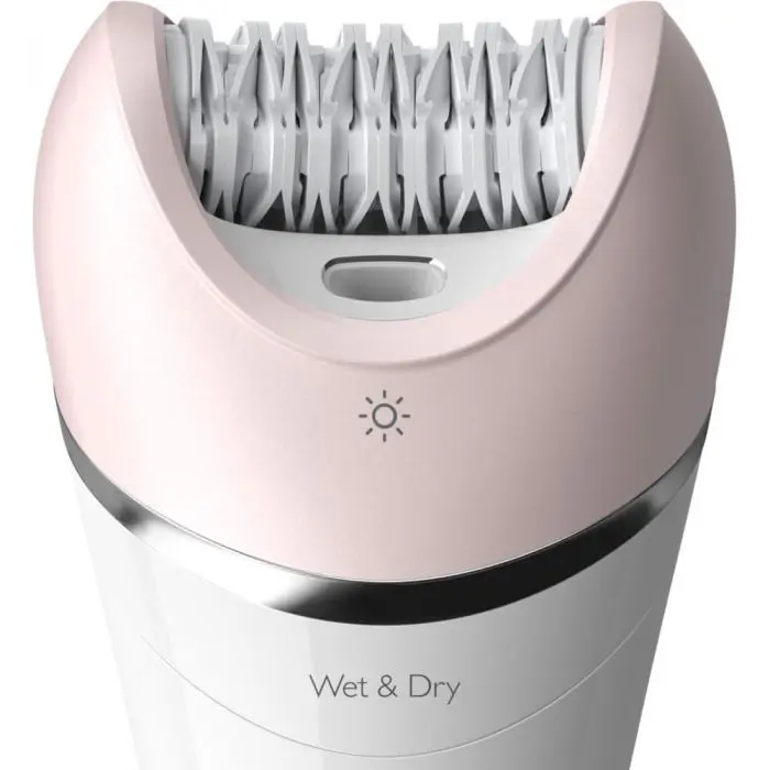 Epilator umed si uscat Philips Seria 8000 BRE721/00, 8 accesorii, 32 pensete, Utilizare fara fir, 2 setari viteza, opti-light, Discuri ceramice, Argintiu