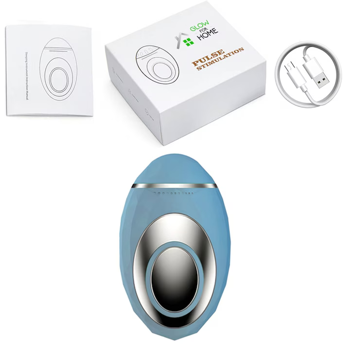 Dispozitiv inteligent de stimulare a somnului, GlowforHome, pentru adulti, aparat portabil de mana, micro-curent, anti insomnie, ajutor pentru dormit, ameliorarea anxietatii, stimularea pulsului, incarcare USB, bleu