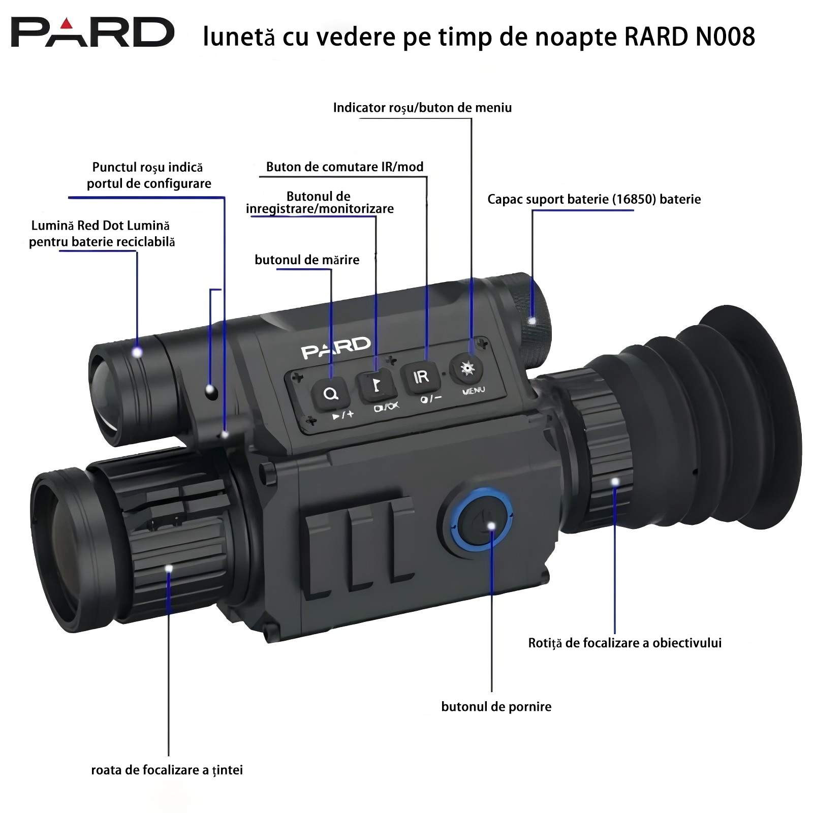 PARD NV008 aparat monocular de vedere nocturnă cu infraroșu