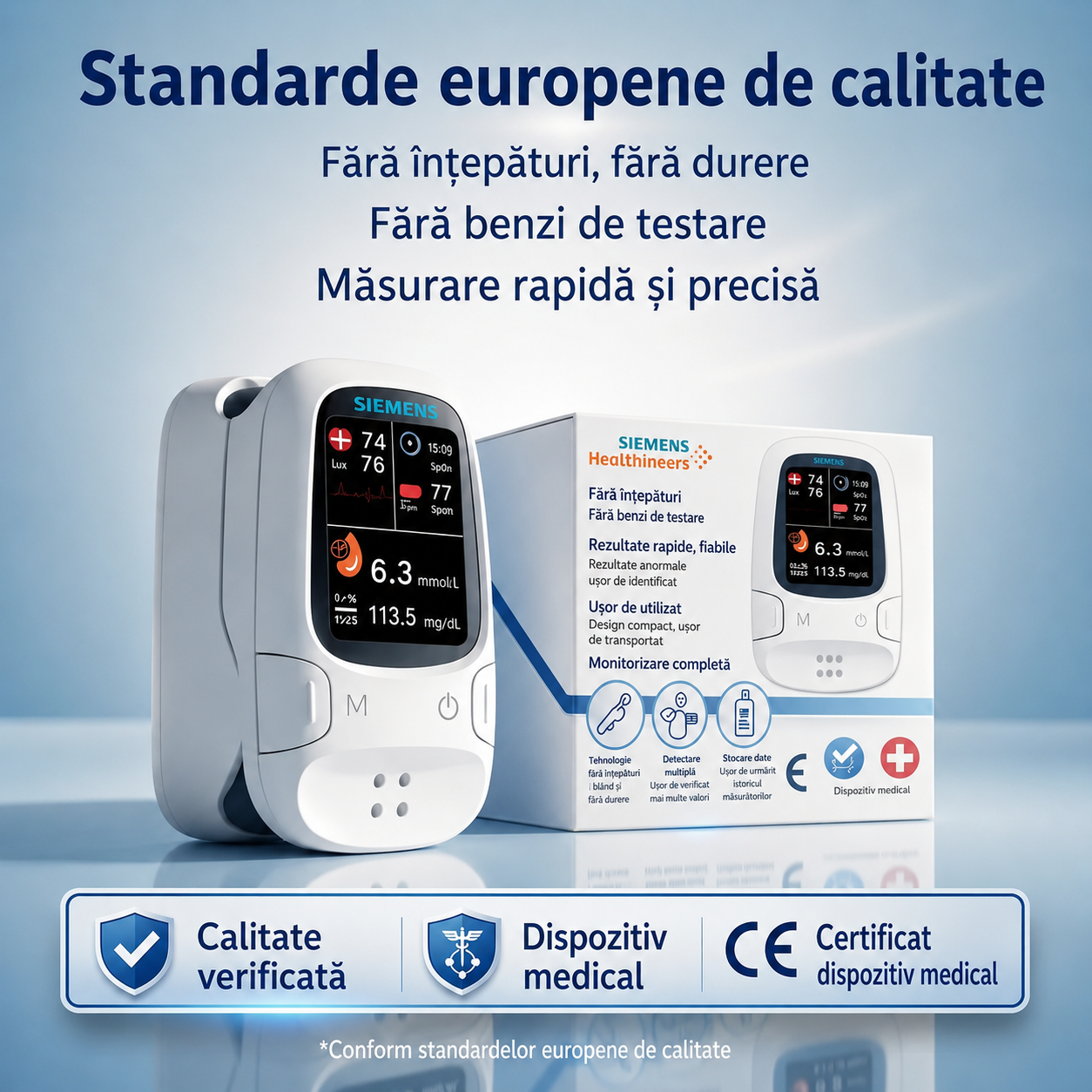 🩸 Glucometru fără înțepătură – Siemens | Monitorizarea glicemiei fără durere acasă 📊