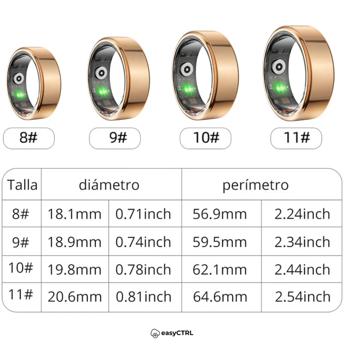 Inel Inteligent, Bluetooth, Cutie Incarcare Wireless, Monitorizeaza Pulsul, Oxigenul din Sange, Somnul, Calorii, Impermeabil IP68, Gold, easyCTRL®