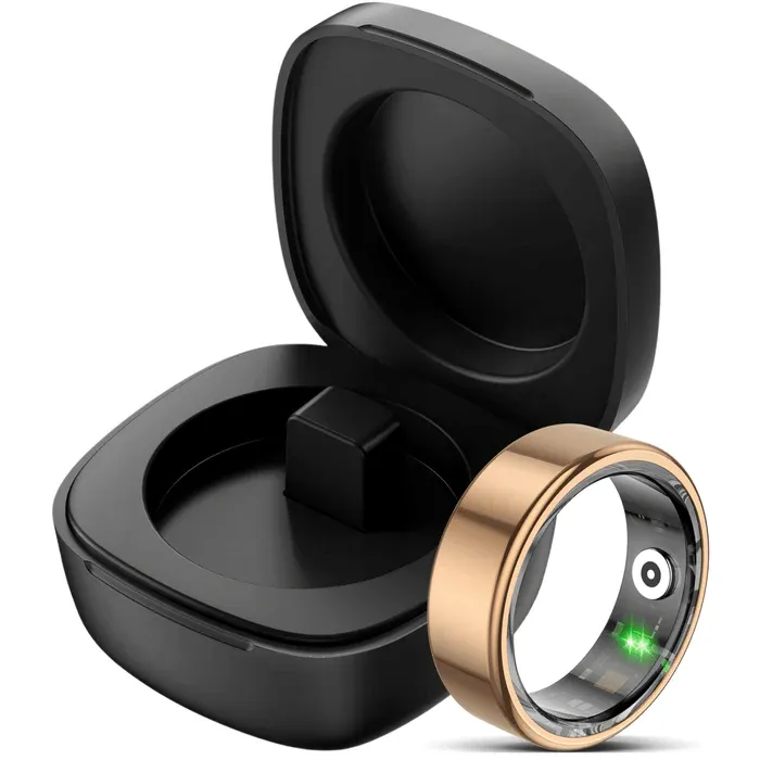 Inel Inteligent, Bluetooth, Cutie Incarcare Wireless, Monitorizeaza Pulsul, Oxigenul din Sange, Somnul, Calorii, Impermeabil IP68, Gold, easyCTRL®