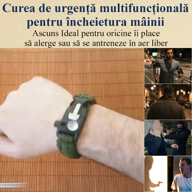 Brățară Paracord - Ajustabilă - Brichetă - Fluier puternic - Excelent pentru drumeții, camping, pescuit și vânătoare