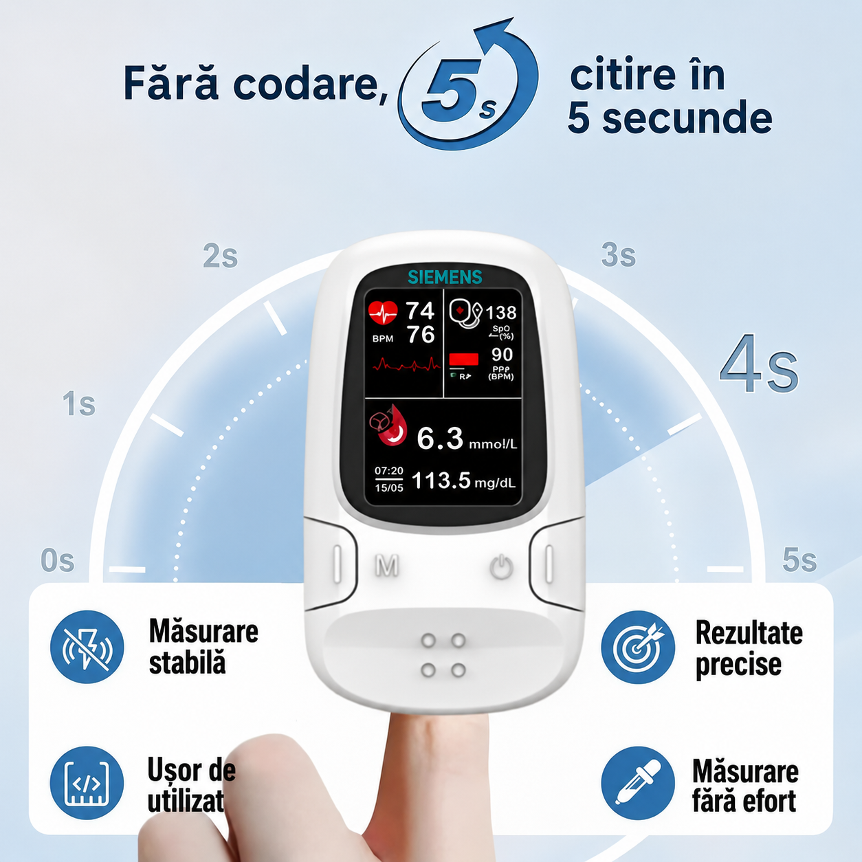 🩸 Glucometru fără înțepătură – Siemens | Monitorizarea glicemiei fără durere acasă 📊