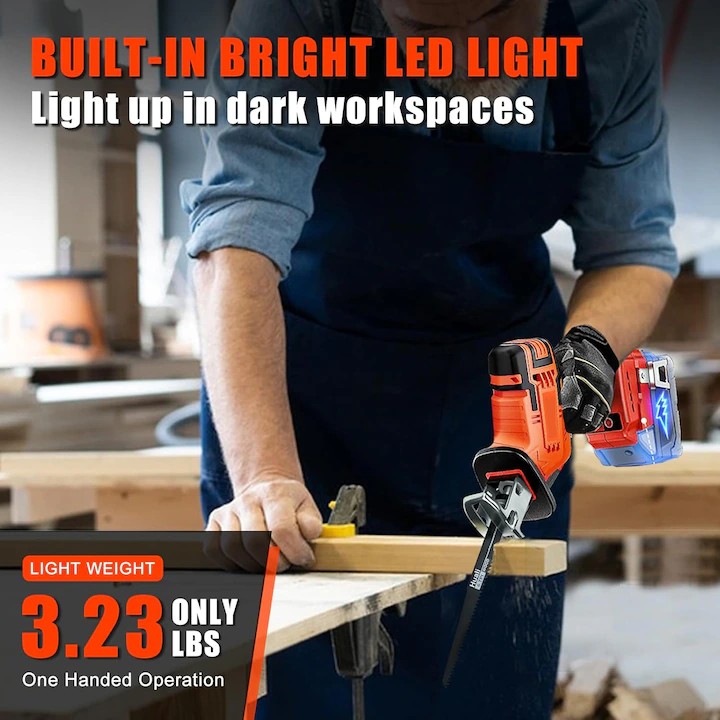 Fierastrau sabie, Folixs®, 3000 RPM, 2 Baterii, 8 Panze, led iluminare, ABS/Metal