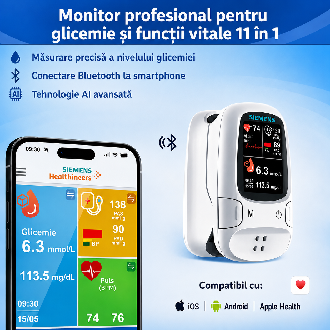 🩸 Glucometru fără înțepătură – Siemens | Monitorizarea glicemiei fără durere acasă 📊