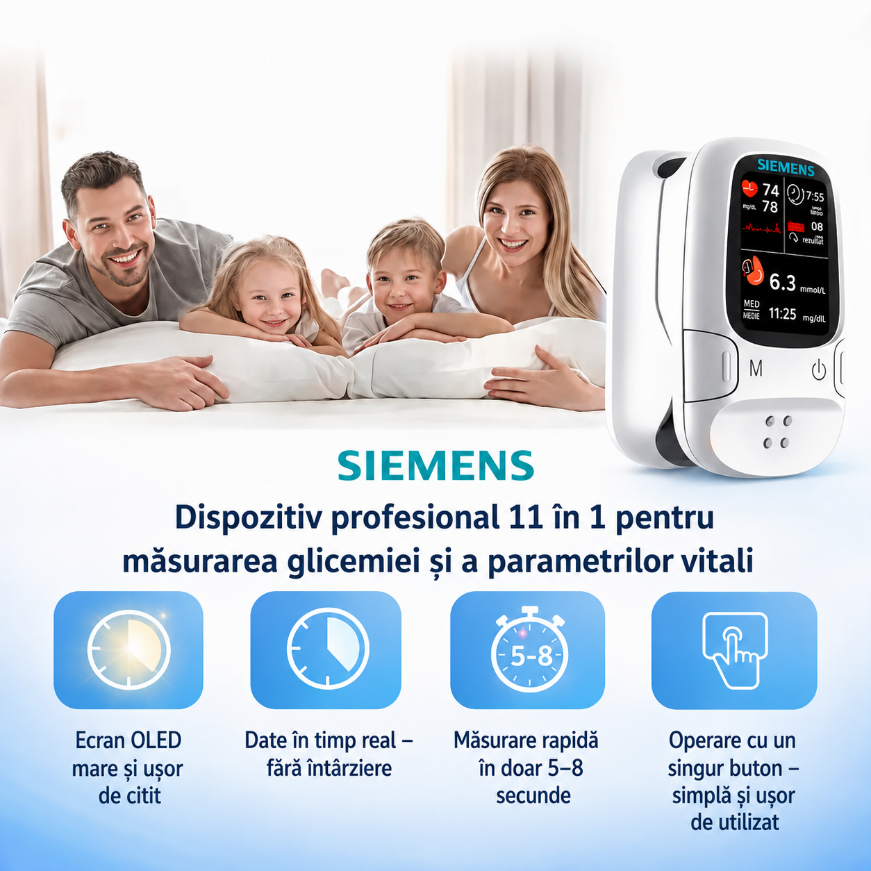 🩸 Glucometru fără înțepătură – Siemens | Monitorizarea glicemiei fără durere acasă 📊