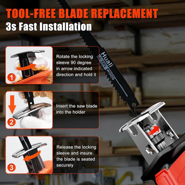 Fierastrau sabie, Folixs®, 3000 RPM, 2 Baterii, 8 Panze, led iluminare, ABS/Metal