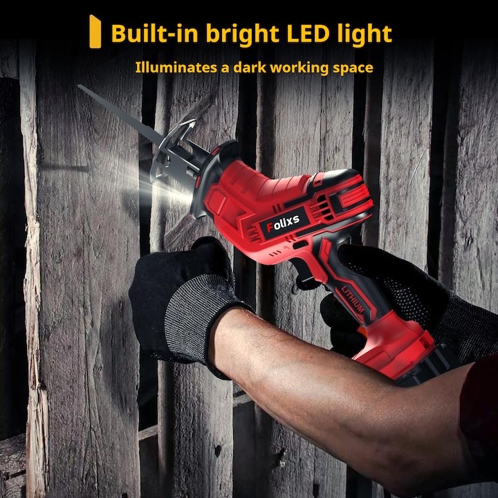 Fierastrau sabie, Folixs®, 3000 RPM, 2 Baterii, 8 Panze, led iluminare, ABS/Metal