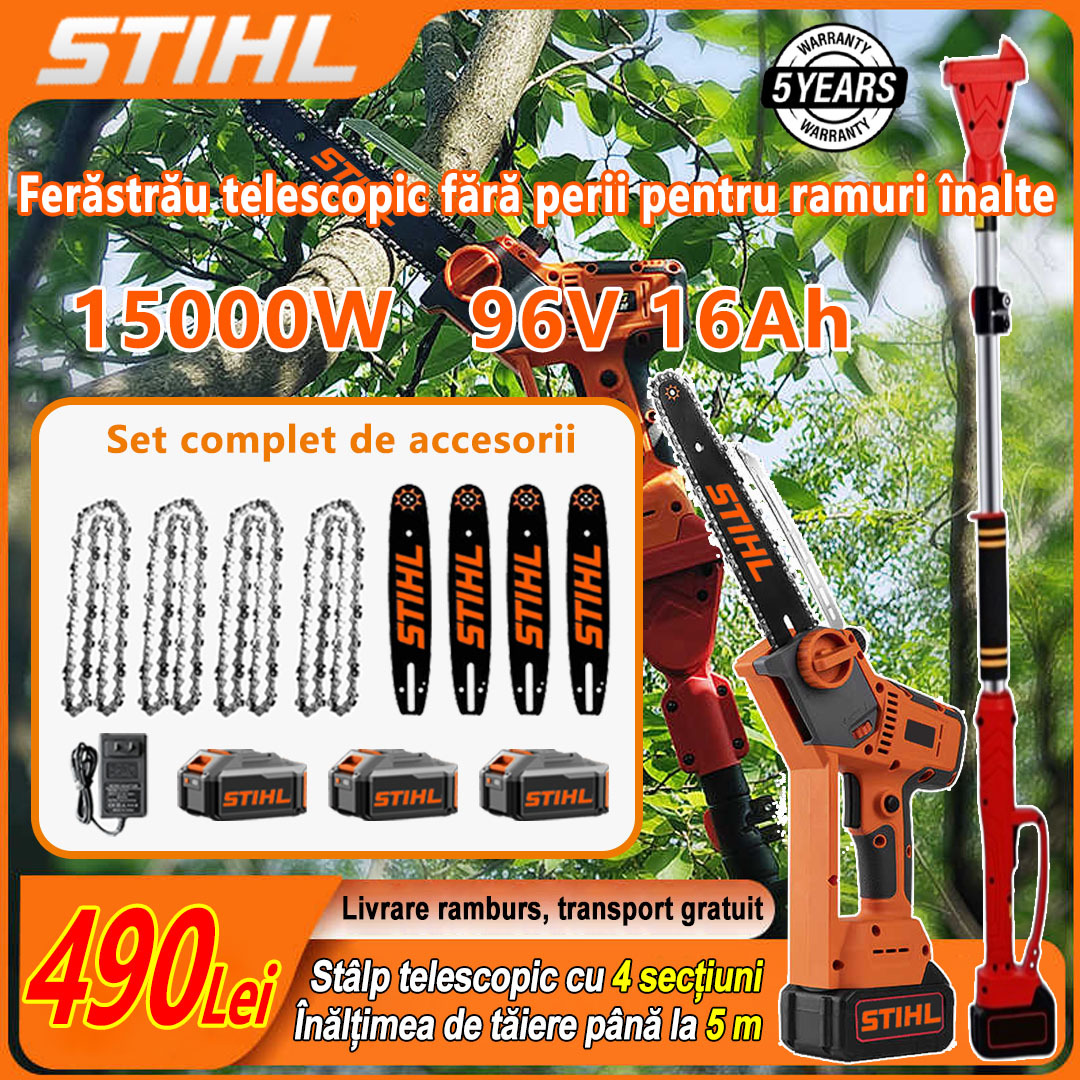 Ferăstrău cu lanț cu litiu fără perii Stihl 15000W cu tijă telescopică