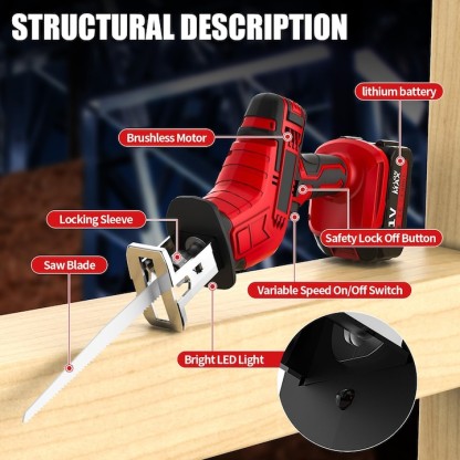 Fierastrau sabie, Folixs®, 3000 RPM, 2 Baterii, 8 Panze, led iluminare, ABS/Metal