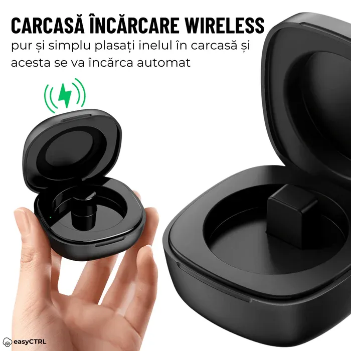 Inel Inteligent, Bluetooth, Cutie Incarcare Wireless, Monitorizeaza Pulsul, Oxigenul din Sange, Somnul, Calorii, Impermeabil IP68, Gold, easyCTRL®