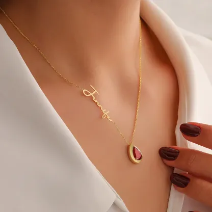 Piatra de nastere minimalista lucrata manual, colier personalizat din aur de 14k cu nume si piatra de nastere, cadou de Ziua Mamei pentru ea, bijuterii din piatra de nastere pentru femei