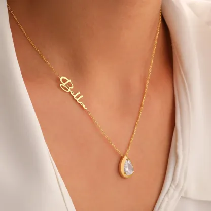 Piatra de nastere minimalista lucrata manual, colier personalizat din aur de 14k cu nume si piatra de nastere, cadou de Ziua Mamei pentru ea, bijuterii din piatra de nastere pentru femei