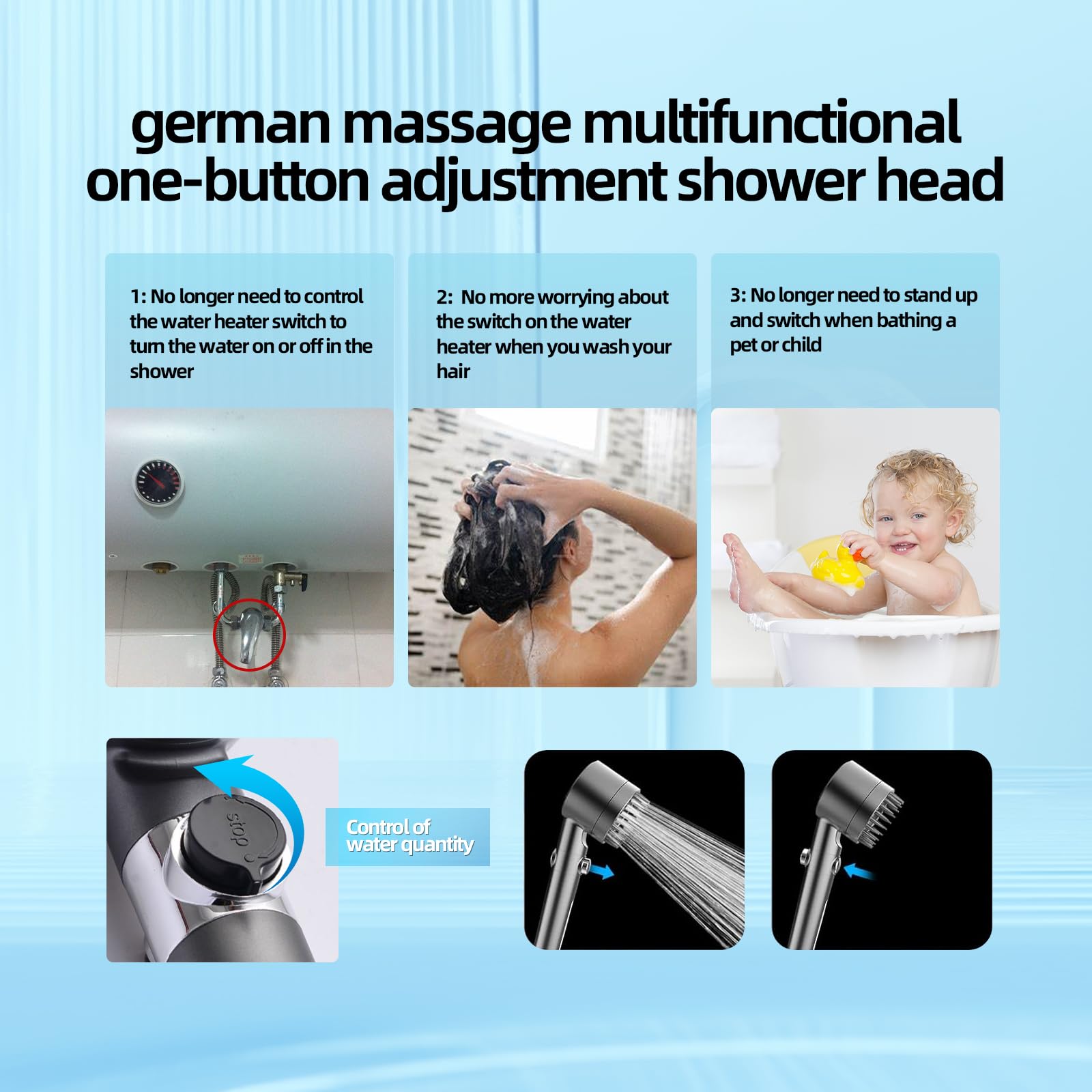 🚿💦Capete de duș puternice de înaltă presiune, cap de duș de mână cu filtre, cap de duș multifuncțional cu un singur buton, masaj german, masaj și frumusețea pielii, 4 moduri de pulverizare + 3 filtru