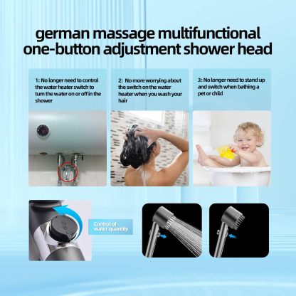 🚿💦Capete de duș puternice de înaltă presiune, cap de duș de mână cu filtre, cap de duș multifuncțional cu un singur buton, masaj german, masaj și frumusețea pielii, 4 moduri de pulverizare + 3 filtru