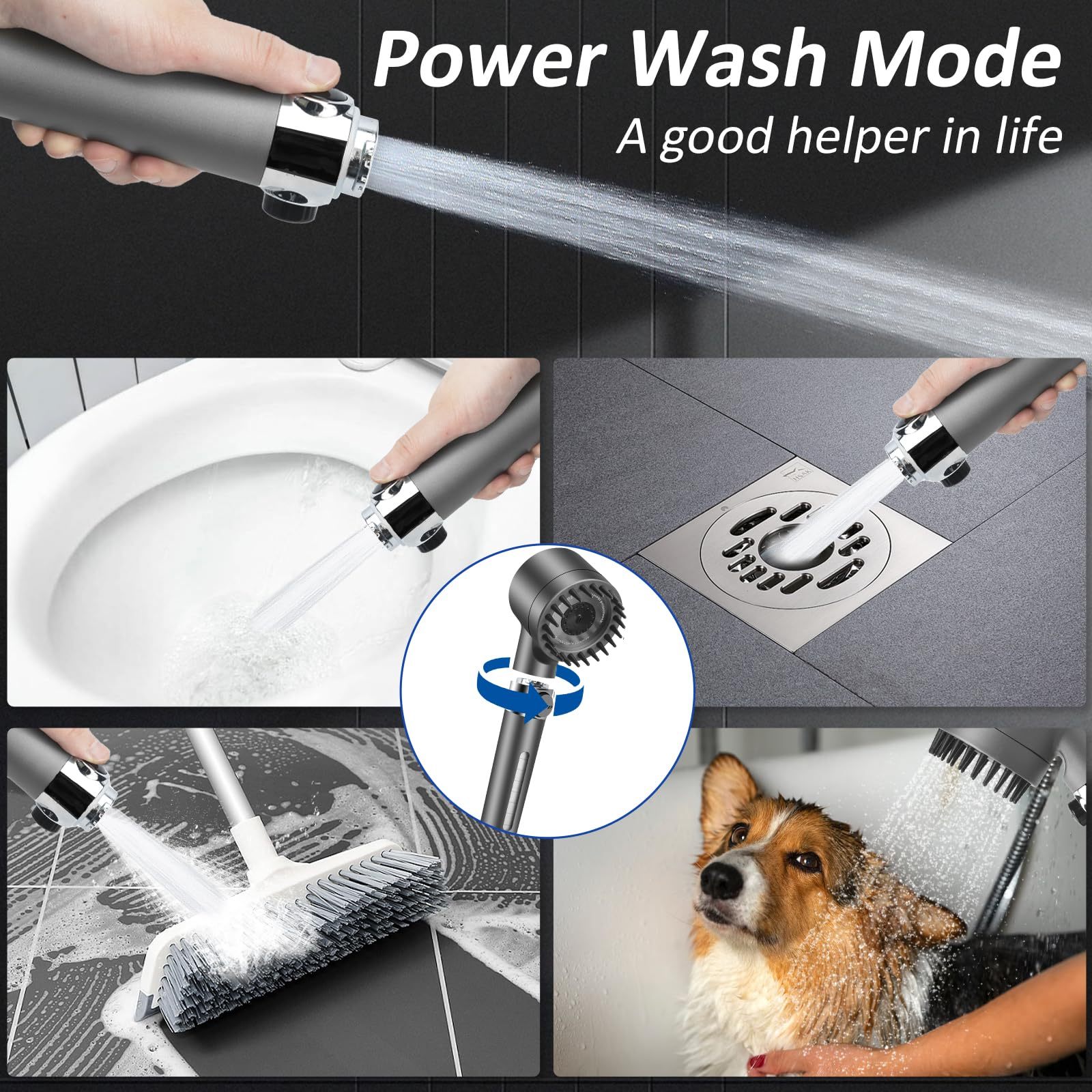 🚿💦Capete de duș puternice de înaltă presiune, cap de duș de mână cu filtre, cap de duș multifuncțional cu un singur buton, masaj german, masaj și frumusețea pielii, 4 moduri de pulverizare + 3 filtru