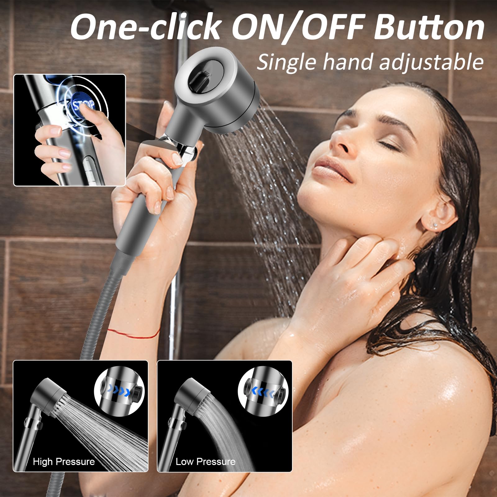 🚿💦Capete de duș puternice de înaltă presiune, cap de duș de mână cu filtre, cap de duș multifuncțional cu un singur buton, masaj german, masaj și frumusețea pielii, 4 moduri de pulverizare + 3 filtru