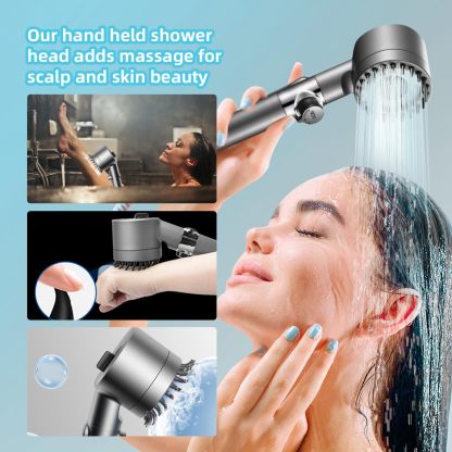 🚿💦Capete de duș puternice de înaltă presiune, cap de duș de mână cu filtre, cap de duș multifuncțional cu un singur buton, masaj german, masaj și frumusețea pielii, 4 moduri de pulverizare + 3 filtru