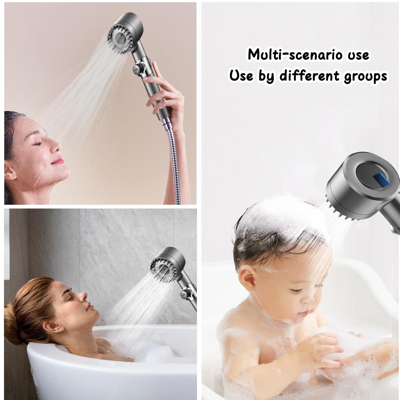 🚿💦Capete de duș puternice de înaltă presiune, cap de duș de mână cu filtre, cap de duș multifuncțional cu un singur buton, masaj german, masaj și frumusețea pielii, 4 moduri de pulverizare + 3 filtru