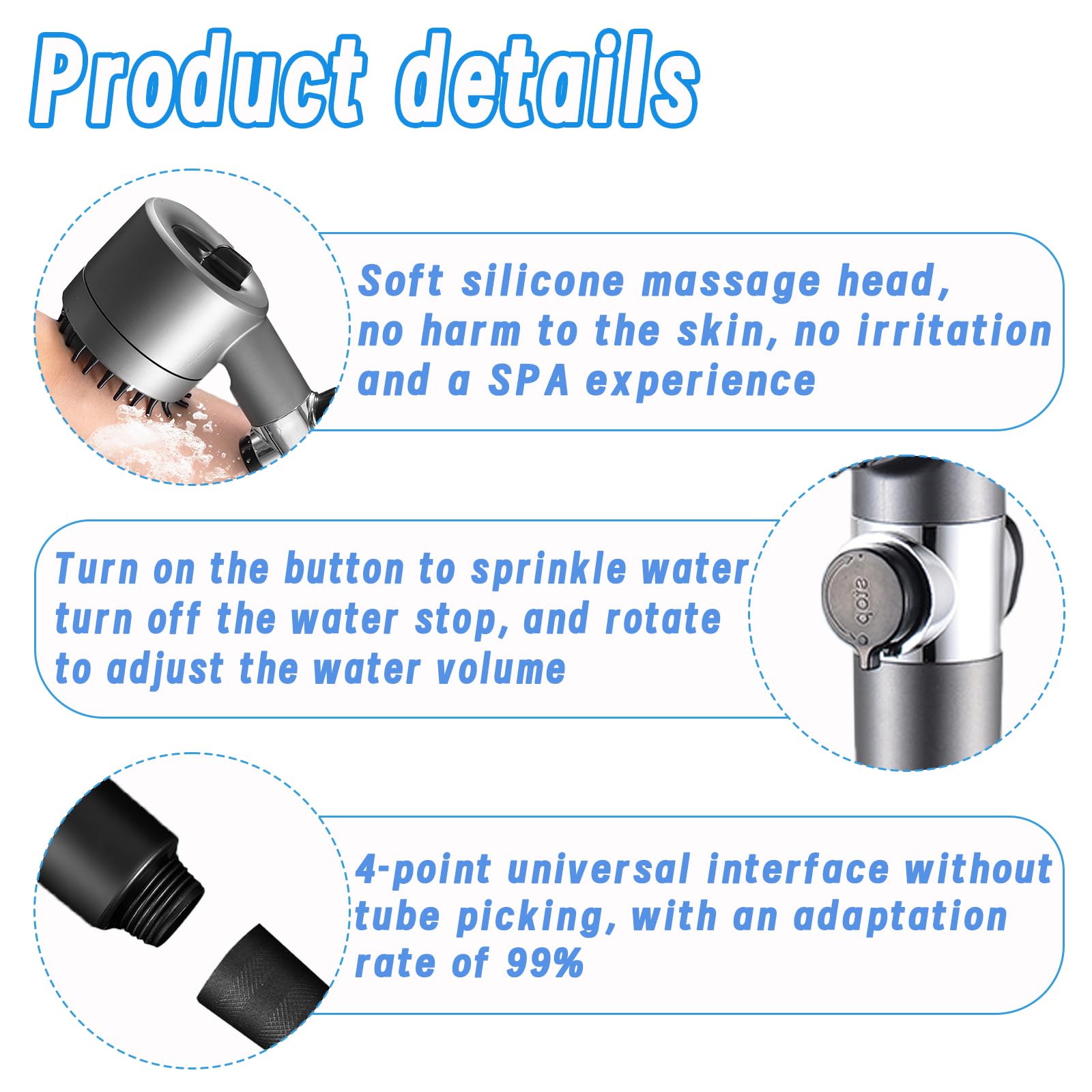 🚿💦Capete de duș puternice de înaltă presiune, cap de duș de mână cu filtre, cap de duș multifuncțional cu un singur buton, masaj german, masaj și frumusețea pielii, 4 moduri de pulverizare + 3 filtru