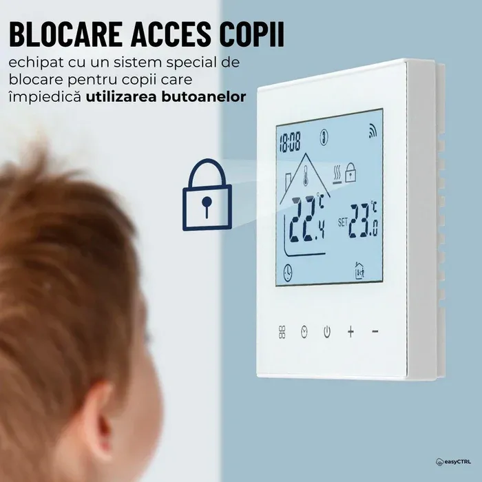 Termostat inteligent Wi-Fi pentru centrala termica, Smart Life / Tuya APP, Control vocal, Alb, easyCTRL®