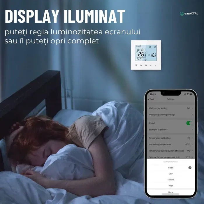 Termostat inteligent Wi-Fi pentru centrala termica, Smart Life / Tuya APP, Control vocal, Alb, easyCTRL®