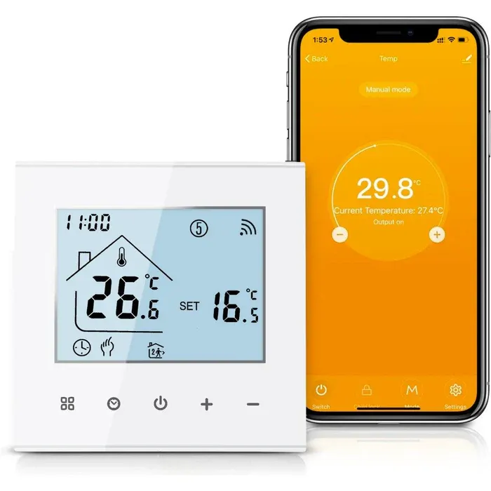 Termostat inteligent Wi-Fi pentru centrala termica, Smart Life / Tuya APP, Control vocal, Alb, easyCTRL®