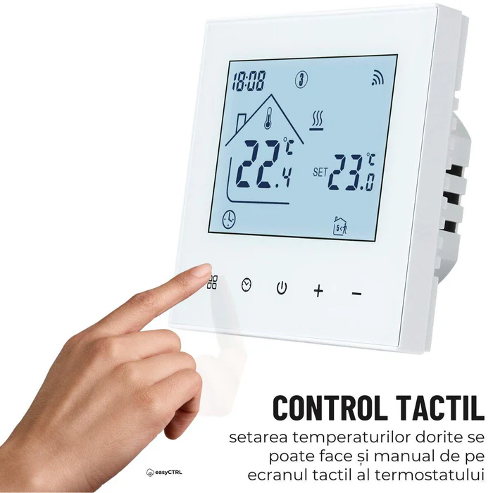 Termostat inteligent Wi-Fi pentru centrala termica, Smart Life / Tuya APP, Control vocal, Alb, easyCTRL®