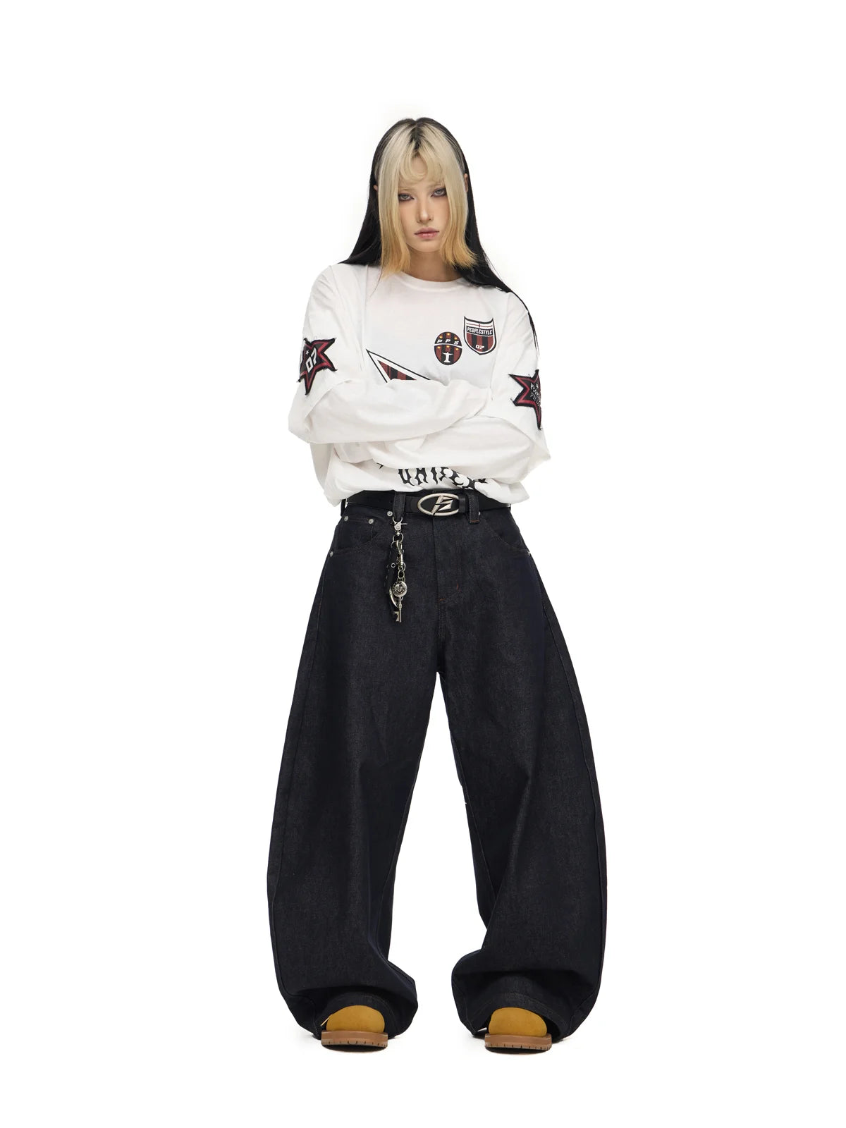 Dark Blue Jeans with Wide-leg