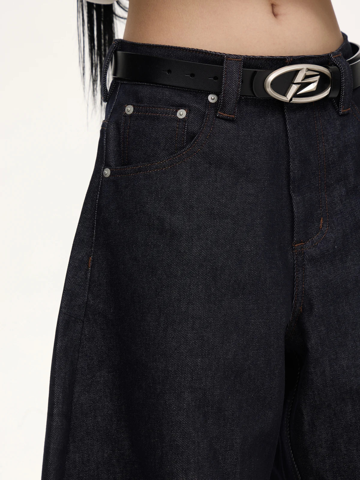 Dark Blue Jeans with Wide-leg