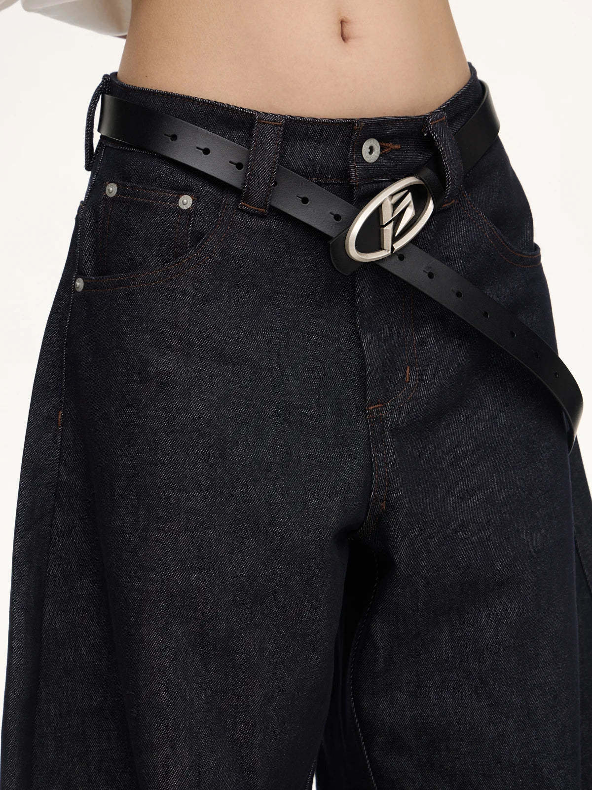 Dark Blue Jeans with Wide-leg