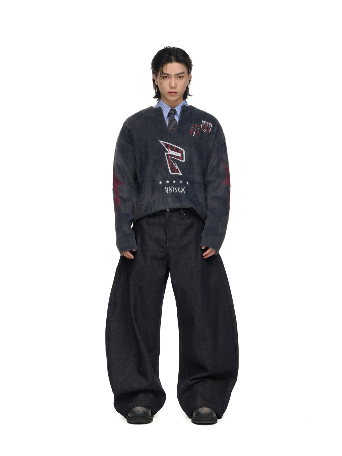 Dark Blue Jeans with Wide-leg