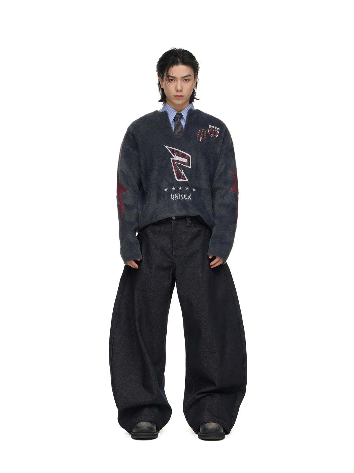 Dark Blue Jeans with Wide-leg