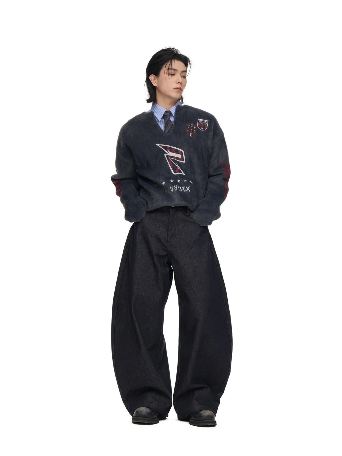 Dark Blue Jeans with Wide-leg