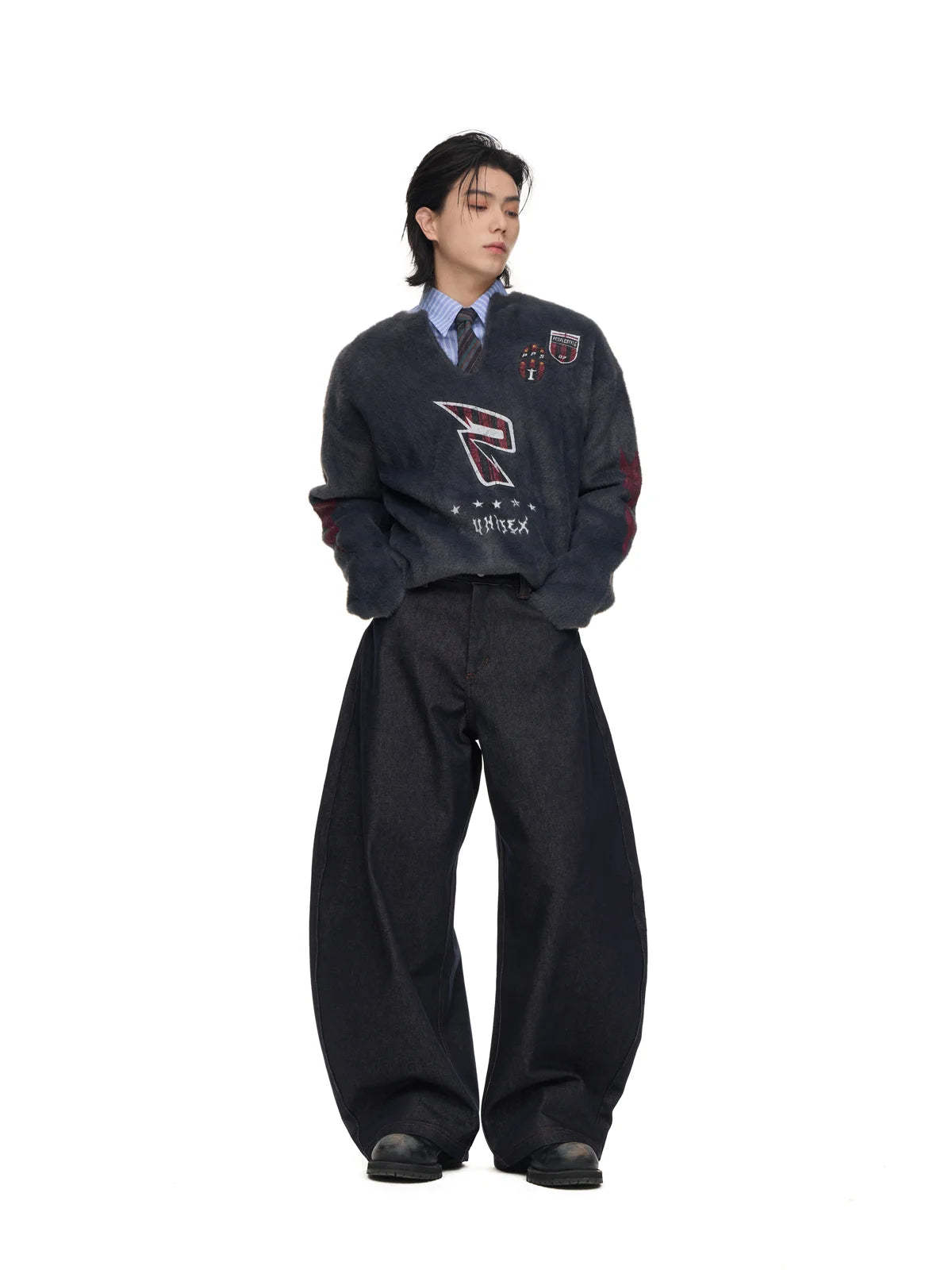 Dark Blue Jeans with Wide-leg