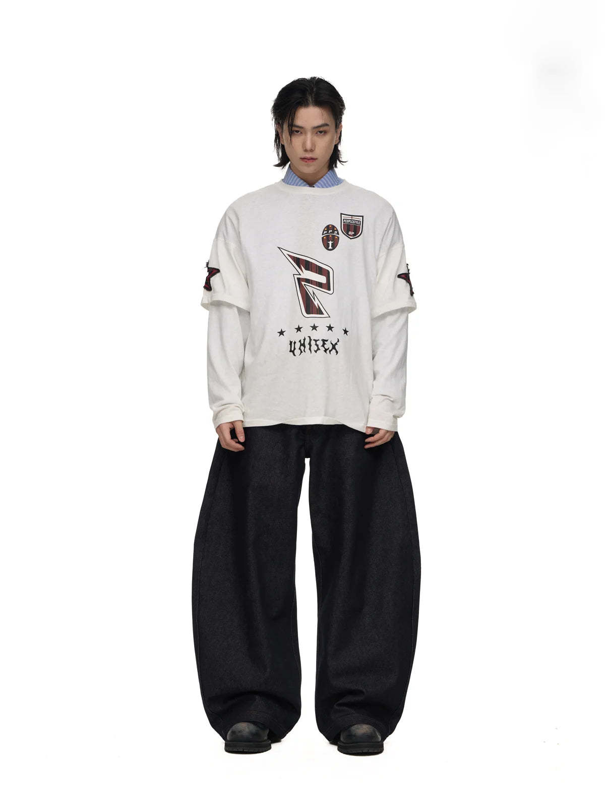 Dark Blue Jeans with Wide-leg