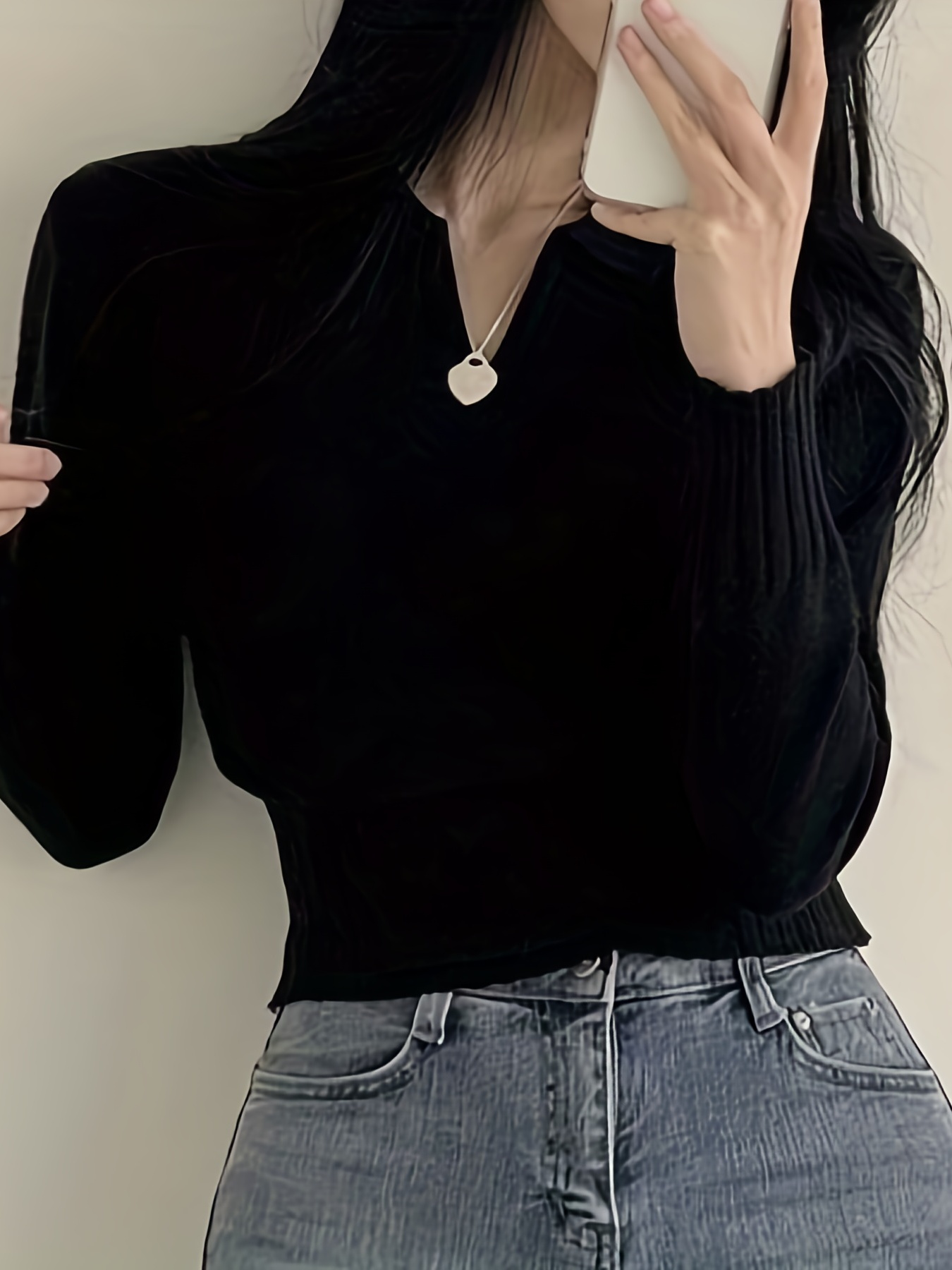 Solid Notched  Collar Pullover Sweater