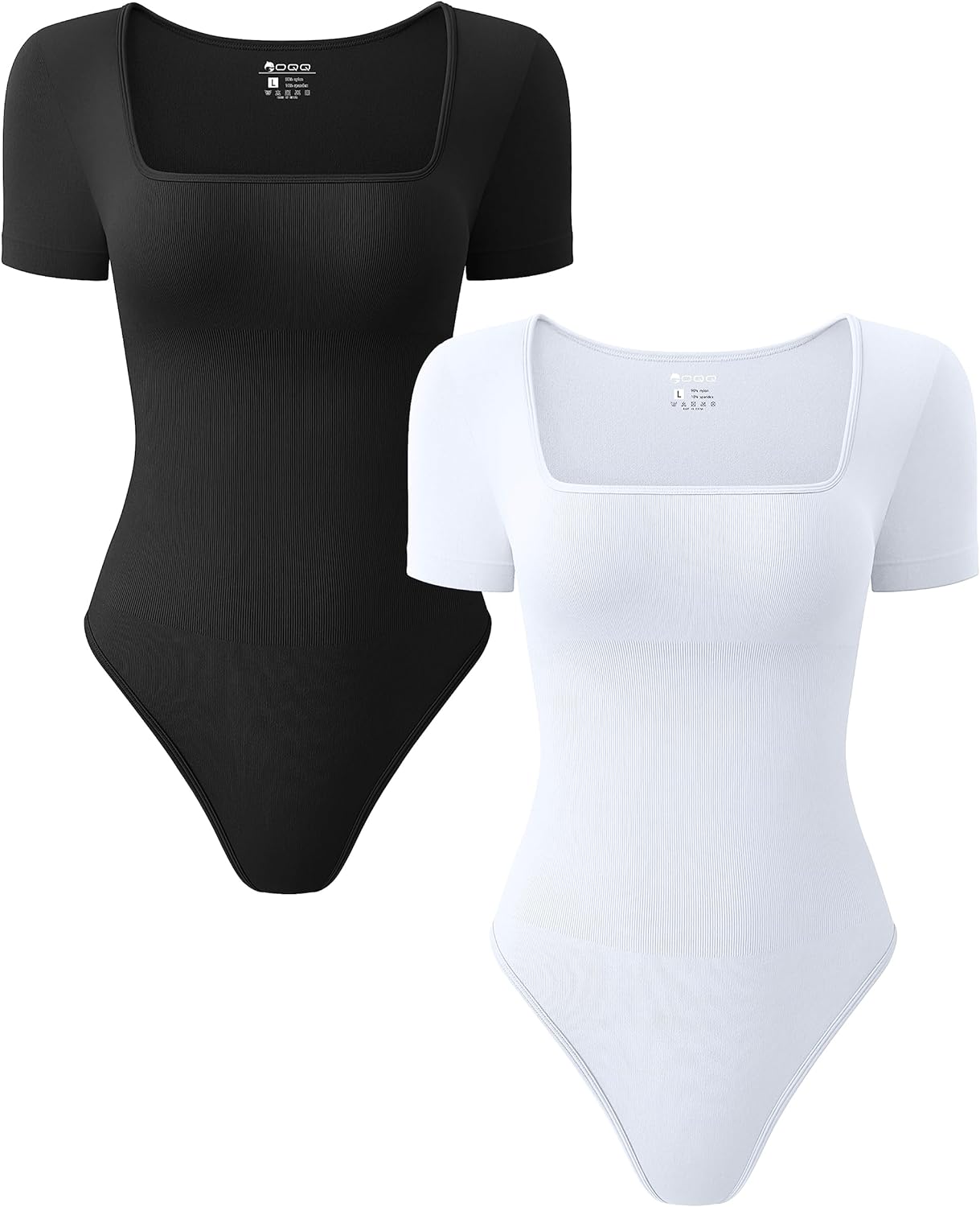 Women's 2 Piece Bodysuits Sexy Ribbed One Piece Square Neck Short Sleeve Bodysuits